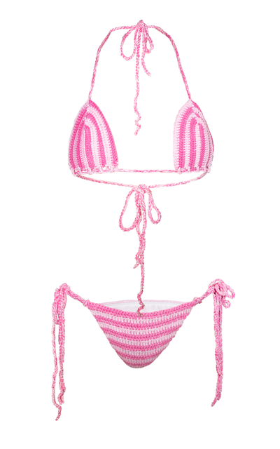 Memorial Day Striped Triangle Bikini Set In Pink