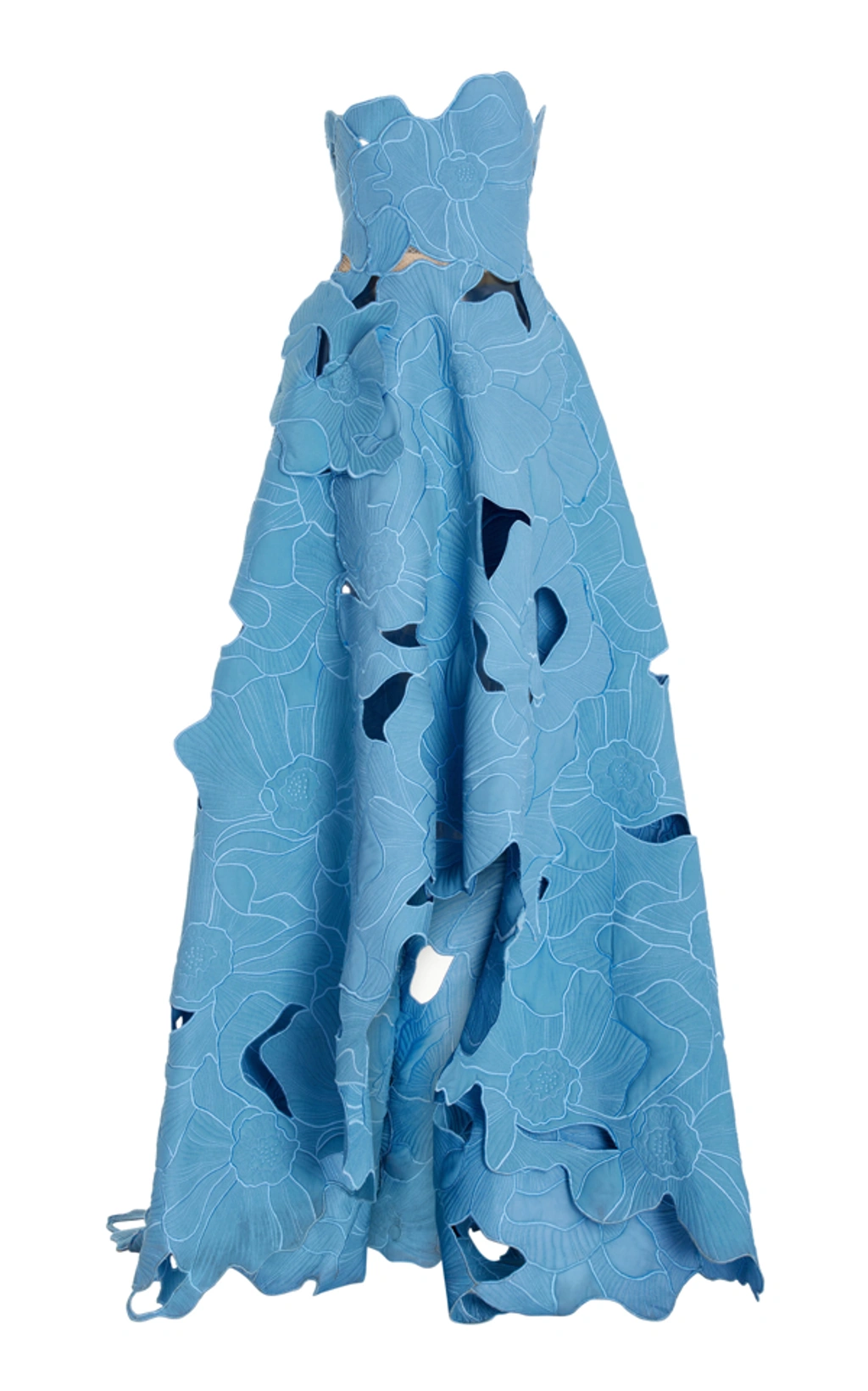 Oscar De La Renta Strapless Floral Embroidered Cutout Ball Gown In Blue |  ModeSens
