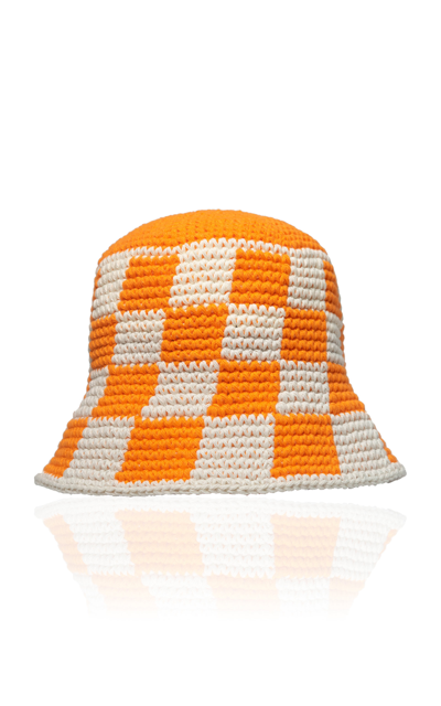 Memorial Day Women's Checkered Cotton Bucket Hat In Orange,brown