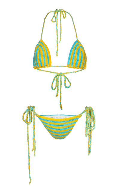 Memorial Day Striped Triangle Bikini Set In Yellow