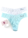 Hanky Panky Bride & Mrs. Original-rise Lace Thong Gift Set In Celestial Blue,white