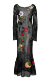 Oscar De La Renta Floral-embroidered Crocheted Cotton Midi Dress In Multi