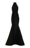 Oscar De La Renta Bow-embellished Silk-faille Halterneck Gown In Black