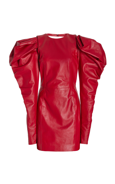 chinese dress ladies Stylish Setting Faux Leather Mini Dress in Crimson