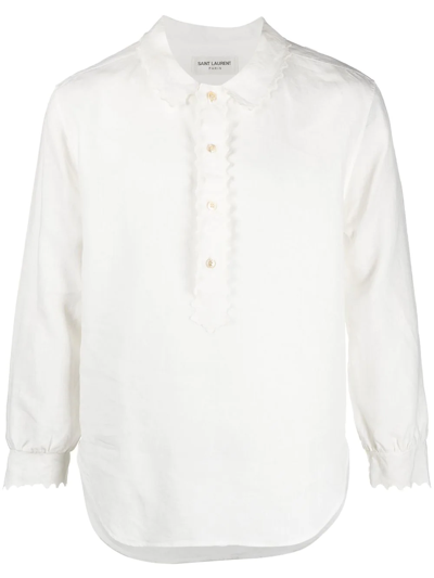 Saint Laurent Scallop-trimmed Linen Shirt In White