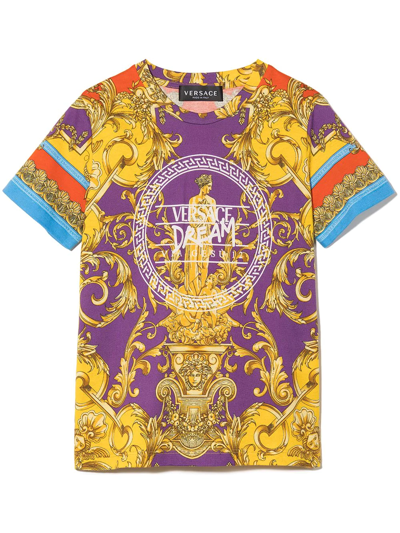 Versace Teen Baroque Pattern-print Short-sleeved T-shirt In Yellow