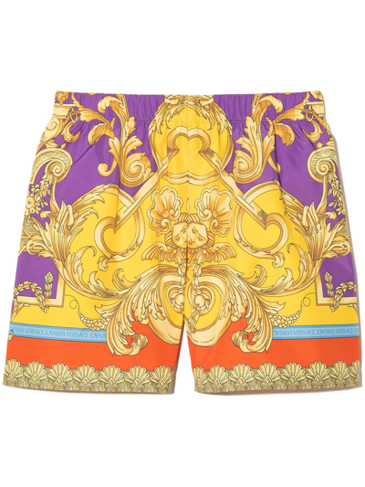 Versace Kids' Baroque-print Slip-on Swim Shorts In Gold