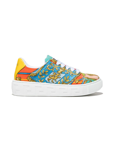 Versace Teen Baroque Pattern-print Lace-up Trainers In Multicolor