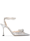 Mach&mach Double Bow Crystallised Pvc Heels In Silver