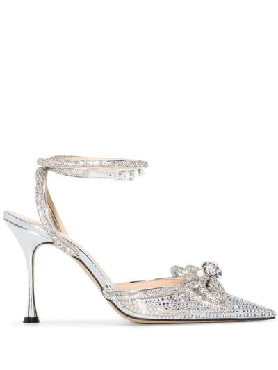 Mach&mach Double Bow Crystallised Pvc Heels In Metallic