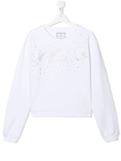 Philipp Plein Junior Teen Logo-embroidered Sweatshirt In White