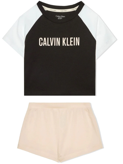 Calvin Klein Kids' Logo-print Pajama Shorts In Neutrals