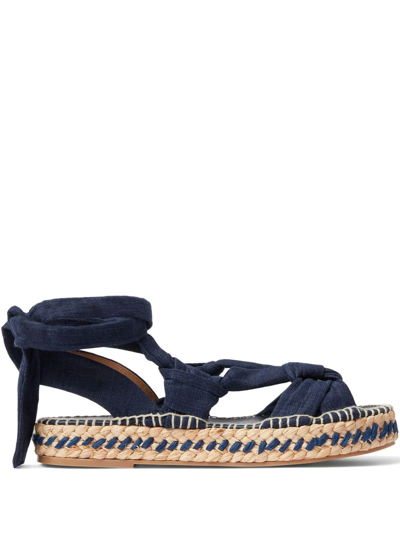 Ralph Lauren Lilyann Linen-silk Sandals In Blue
