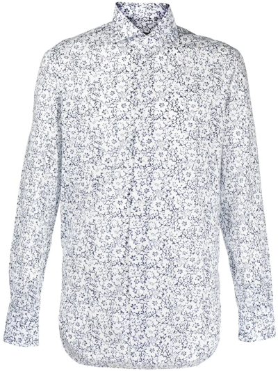 Barba Floral-print Long-sleeve Shirt In White