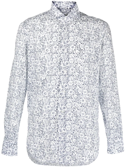 Barba Napoli Floral-print Long-sleeve Shirt In White