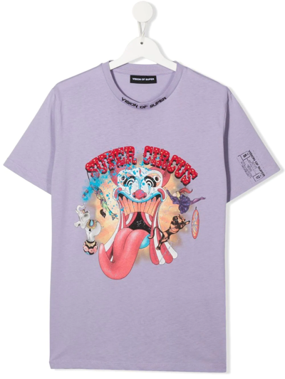 Vision Of Super Kids' Graphic-print Logo-embroidered T-shirt In Lilac