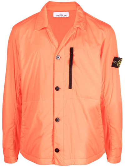 Stone Island Logo-patch Button-up Jacket In Orange