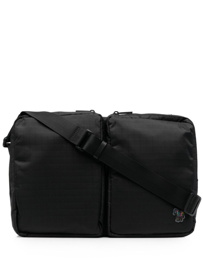 Ps By Paul Smith Zebra-patch Double-pocket Messenger Bag In Black