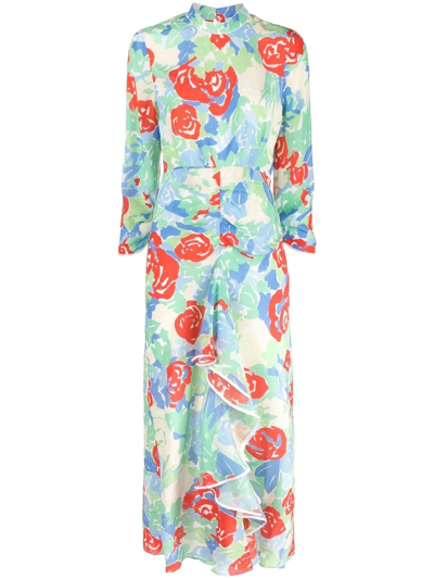 Rixo London Lucy Floral-print Dress In Blue