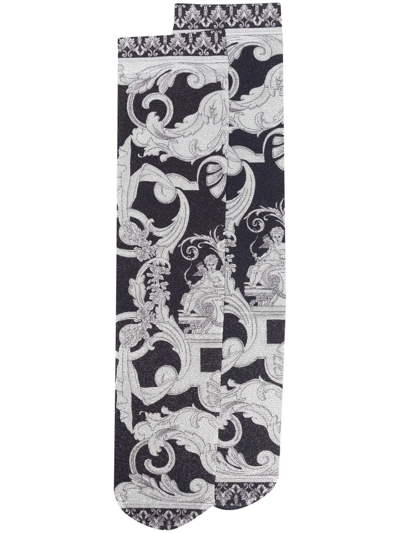 Versace Baroque Pattern-print Socks In Black