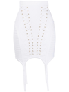 Balmain Slim-fit Lace-up Knitted Mini Skirt In White