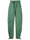 Ganni Tie Cuff Paperbag Waist Cargo Pants In Green