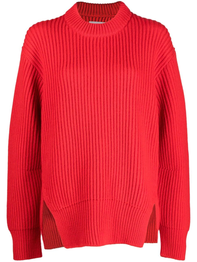 Jil Sander Side-slit Ribbed-knit Jumper In Red