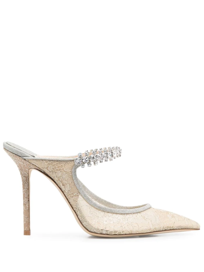 Jimmy Choo Bing 100 Crystal-embellished Mules In Beige