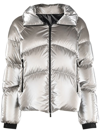 Moncler Avoriaz Quilted Metallic Shell Down Jacket In Grey