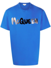 Alexander Mcqueen T-shirt Logo Graffiti In Royal Blue