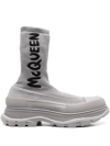 Alexander Mcqueen Sock-fit Logo-print Sneakers In True Grey