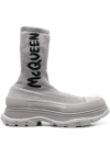 Alexander Mcqueen Sock-fit Logo-print Sneakers In Black Silver