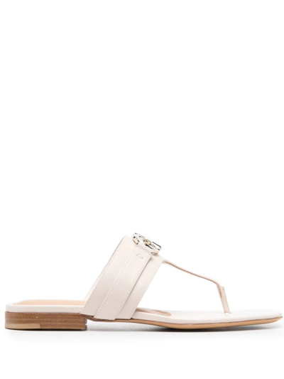 Ferragamo Rikis Gancini Leather Sandals In Bone