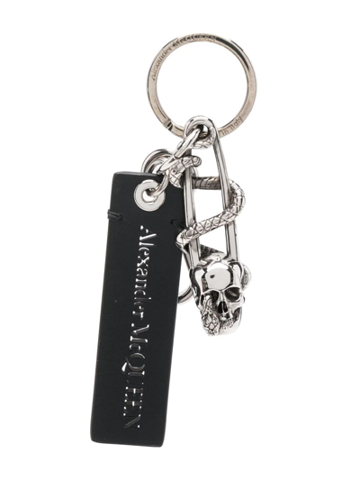 Alexander Mcqueen Snake And Skull Leather Keyring In Black | ModeSens