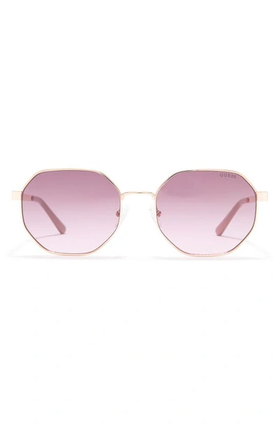 Guess 58mm Round Sunglasses In Shiny Rose Gold / Bordeaux