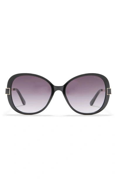 Guess 55mm Oval Sunglasses In Shiny Black / Gradient Smoke