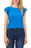 Cece Double Ruffle Knit Top In Ocean Blue