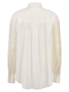 Brunello Cucinelli Stretch Cotton Poplin Shirt With Crispy Silk Broderie Anglaise Sleeve In White