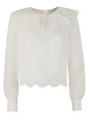 Self-portrait Daisy Cotton Broderie Anglaise Shirt In White