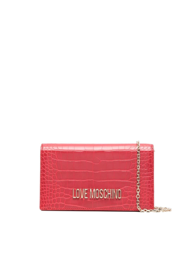 Love Moschino Small Croco Print Crossbody In Red
