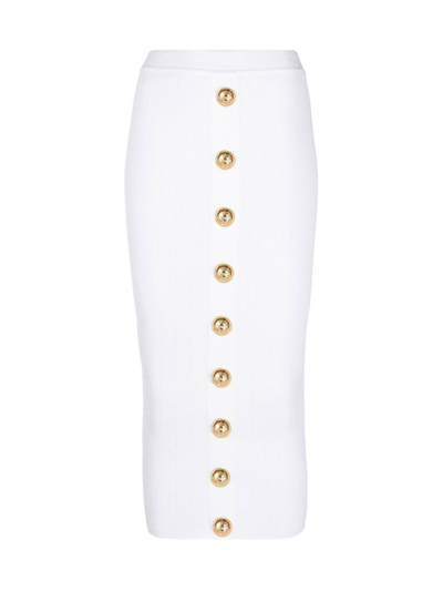 Balmain Embellished Pointelle And Ribbed-knit Mini Skirt In White