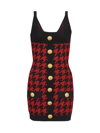 Balmain Butonned Houndstooth Short Knit Dress In Eae Noir Rouge