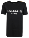 Balmain Black Crewneck T-shirt With Logo Print And Golden Buttons In Eac Noir Argent
