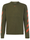 Off-white Off White Mans Green Diag Arrow Cotton Blend Sweater In Green