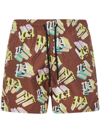 Palm Angels X Vilebrequin Brown Monogram Print Swim Shorts In Brown