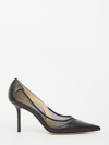Jimmy Choo Love 85 Pointed Pumps In Nappa Leather And Mesh In Black