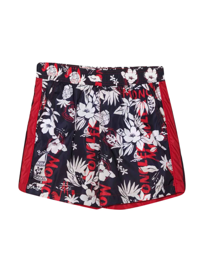 Moncler Kids' Floral-print Swim Shorts In Blue