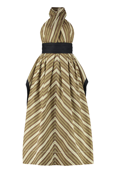 Tory Burch Variegated Stripe Poplin Dress In Brown Variegated Stripe