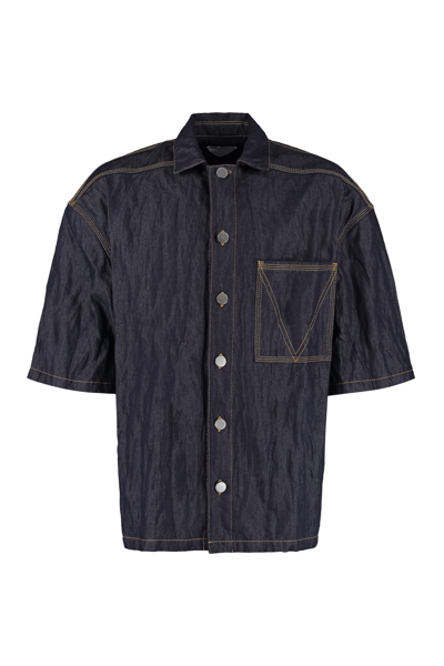 Bottega Veneta Patch-pocket Crinkled-denim Shirt In Blue
