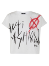 Balmain Slogan-print Cropped T-shirt In Gab Blanc Noir